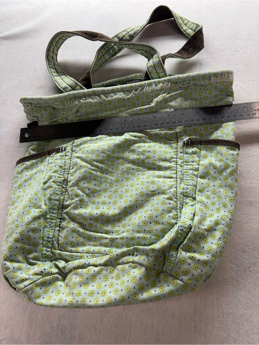 Thirty-One Quilted Tote Bag Mint Green Floral Print Brown Trim Organizer Purse - Picture 8 of 9